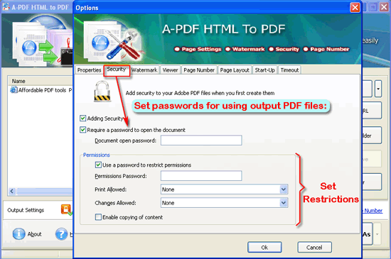 A-PDF HTML to PDF batch mode security